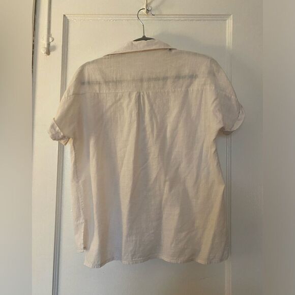 White Linen Short Sleeve Button Up Shirt Size Large - Picture 2 of 6